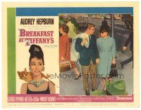 1c258 BREAKFAST AT TIFFANY'S LC #4 '61 Audrey Hepburn & George Peppard walk hand-in-hand in NYC!