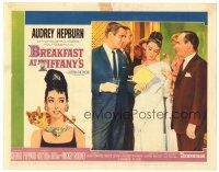 1c254 BREAKFAST AT TIFFANY'S LC #5 '61 elegant Audrey Hepburn between Peppard & Balsam at party!