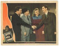 1c265 CAPTIVE WILD WOMAN LC '43 Ankers watches John Carradine shake hands with Milburn Stone!