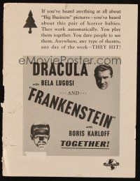 1c004 DRACULA/FRANKENSTEIN magazine ad '38 do you dare to see this pair of horror babies!