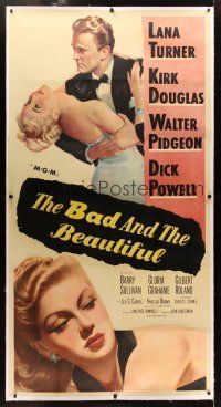 1d151 BAD & THE BEAUTIFUL linen 3sh '53 great c/u art of Kirk Douglas romancing sexy Lana Turner!