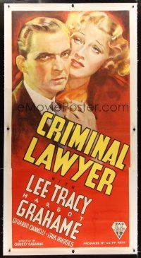 1d153 CRIMINAL LAWYER linen 3sh '36 cool stone litho of Lee Tracy & sexy blonde Margot Grahame!