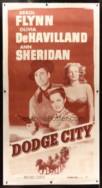 1d154 DODGE CITY linen 3sh R51 Errol Flynn, Olivia De Havilland, Ann Sheridan, Curtiz classic!