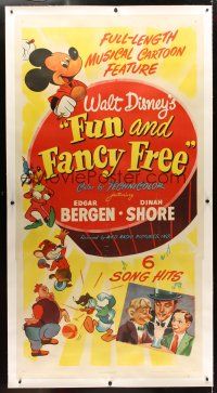 1d159 FUN & FANCY FREE linen 3sh '47 Disney, art of Edgar Bergen & Charlie McCarthy, Mickey Goofy!