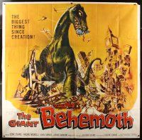 1d050 GIANT BEHEMOTH 6sh '59 cool art of massive brontosaurus dinosaur monster smashing city!