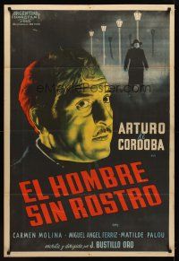 1d103 EL HOMBRE SIN ROSTRO Argentinean '50 moody close up art of Arturo de Cordova + masked man!