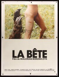 1d232 BEAST linen French 1p '75 Borowczyk's La Bete, best c/u of monster hands grabbing naked girl!