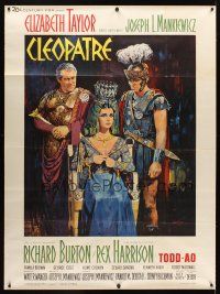 1d238 CLEOPATRA linen French 1p '63 Elizabeth Taylor, Richard Burton, Rex Harrison, Terpning art!