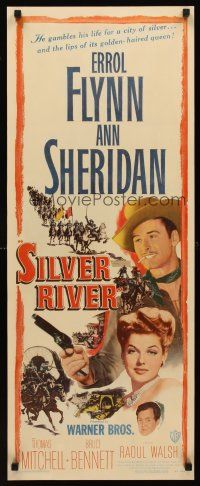 1d020 SILVER RIVER insert '48 cowboy Errol Flynn gambles for his life & sexiest Ann Sheridan!