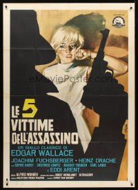 1d065 MYSTERIOUS MAGICIAN Italian 1p '64 Edgar Wallace, art of menaced girl by Sandro Symeoni!