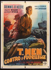 1d224 T-MEN linen Italian 1p '48 Anthony Mann film noir, best different art by Anselmo Ballester!