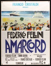1d195 AMARCORD linen Italian 2p '73 Federico Fellini classic comedy, great art by Juliano Geleng!