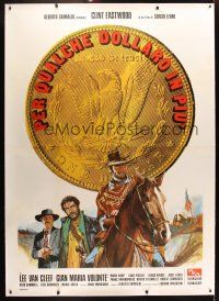 1d198 FOR A FEW DOLLARS MORE linen Italian 2p R70s Sergio Leone, Clint Eastwood, cool different art!