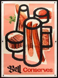 1d178 BELL CONSERVES linen 36x50 Swiss advertising poster '56 cool Piatti art of meat products!
