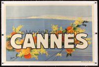 1d185 CANNES linen French travel poster '40s cool art of the beach resort city by SEM!