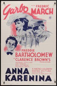 1e033 ANNA KARENINA 1sh R62 art of beautiful Greta Garbo, Fredric March, Freddie Bartholomew!