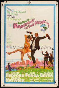 1e054 BAREFOOT IN THE PARK 1sh '67 artwork of frollicking Robert Redford & sexy Jane Fonda!