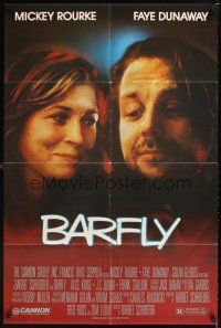 1e055 BARFLY 1sh '87 directed by Barbet Schroeder, c/u of Mickey Rourke & Faye Dunaway!