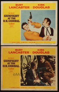 1f931 GUNFIGHT AT THE O.K. CORRAL 2 LCs '57 c/u of Burt Lancaster & Kirk Douglas at movie climax!
