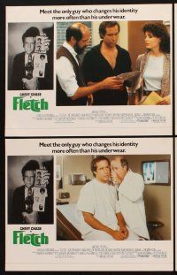 1f218 FLETCH 8 English LCs '85 Michael Ritchie, wacky detective Chevy Chase, Joe Don Baker