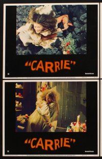 1f122 CARRIE 8 LCs '76 Stephen King, Sissy Spacek kneeling before crazy mother Piper Laurie!
