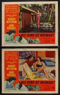 1f284 HIS KIND OF WOMAN 8 LCs '51 Robert Mitchum, sexy Jane Russell, presented by Howard Hughes!