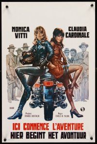 1h311 QUI COMINCIA L'AVVENTURA Belgian '75 sexy Monica Vitti & Claudia Cardinale on motorcycle!
