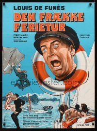 1h398 EXCHANGE STUDENT Danish '67 Les grandes vacances, wacky art of Louis De Funes boating!