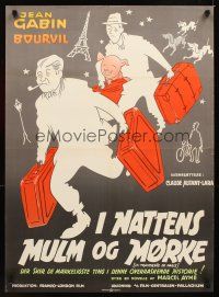 1h409 FOUR BAGS FULL Danish '56 Jean Gabin, Bourvil, art of men carrying pig & luggage!