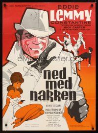 1h429 LICENSE TO KILL Danish '64 great art of smiling Eddie Constantine as Nick Carter!