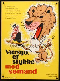 1h452 STRIPED LOAD Danish '62 Vladimir Fetin's Polosatyy Reys, Lundvald art of big cat & scared man!