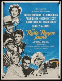 1h249 YELLOW ROLLS-ROYCE French 23x32 '65 Ingrid Bergman, different Ercole Brini art of stars!