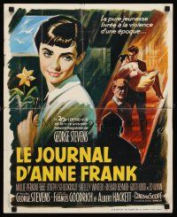 1h254 DIARY OF ANNE FRANK French 15x21 '59 different art of Millie Perkins by Boris Grinsson!