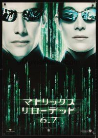 1h577 MATRIX RELOADED teaser Japanese 29x41 '03 close-up of Keanu Reeves & Carrie-Anne Moss!