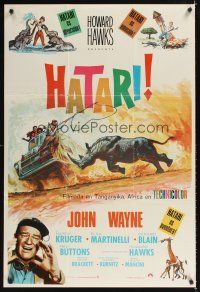 1h209 HATARI Spanish R70s Howard Hawks, great artwork images of John Wayne in Africa!