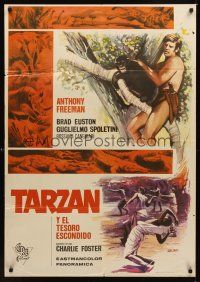 1h223 PER UNA MANCIATA D'ORO Spanish '71 cool artwork of Tarzan w/knife & monkey!