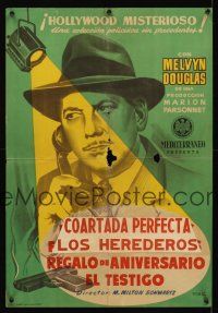 1h226 STEVE RANDALL Spanish '50s cool art of Hollywood detective on phone w/smoking gun!