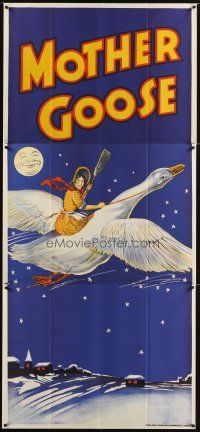 1j024 MOTHER GOOSE English 3sh '30s cool stone litho art of mom, goose and golden egg!