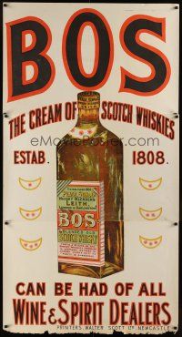 1j122 BOS English advertising poster '30s stone litho of a bottle of the cream of Scotch whiskies!