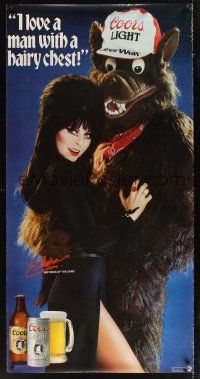 1j134 COORS LIGHT BEER WOLF 29x56 advertising poster '86 super-sexy Elvira, Mistress of the Dark!