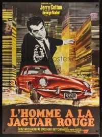 1k593 DEATH IN THE RED JAGUAR French 1p '70 George Nader, cool car art by Saukoff!
