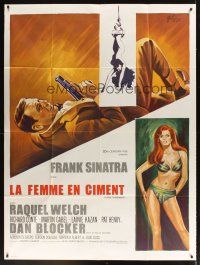 1k678 LADY IN CEMENT French 1p '68 different art of Frank Sinatra & sexy Raquel Welch by Grinsson!
