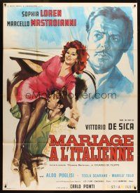 1k708 MARRIAGE ITALIAN STYLE French 1p '64 Vittorio de Sica, Loren, Mastroianni, Crovato art!