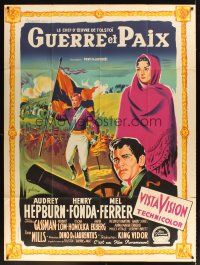 1k823 WAR & PEACE style B French 1p '56 different Grinsson art of Audrey Hepburn, Fonda & Ferrer!