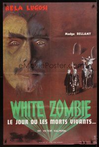 1k511 WHITE ZOMBIE French 31x47 R76 completely different art of Bela Lugosi & guys in cemetery!