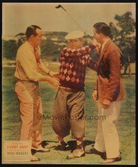 1k041 HANDY ANDY jumbo LC '34 c/u of Will Rogers swinging golf club between two men!