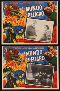 1k491 THEM 2 Mexican LCs '54 classic sci-fi, cool border art of giant bugs terrorizing people!