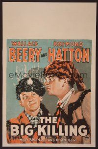 1k093 BIG KILLING WC '28 art of Wallace Beery in coonskin cap & Raymond Hatton in skunk hat!