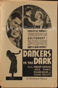 1k187 DANCERS IN THE DARK pressbook '32 pretty taxi dancer Miriam Hopkins & Jack Oakie!