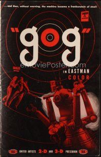 1k198 GOG pressbook '54 3-D, sci-fi, wacky Frankenstein of steel robot destroys its makers!